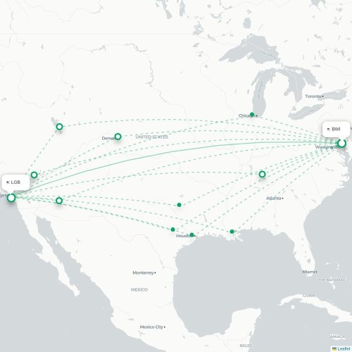 Mapa de vuelo directo Baltimore - Long Beach