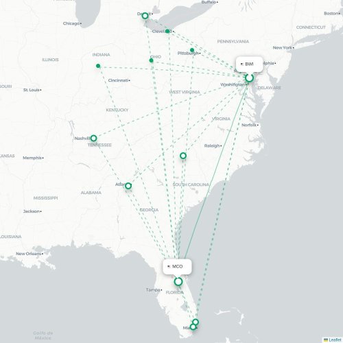 Mapa de vuelo directo Baltimore - Orlando
