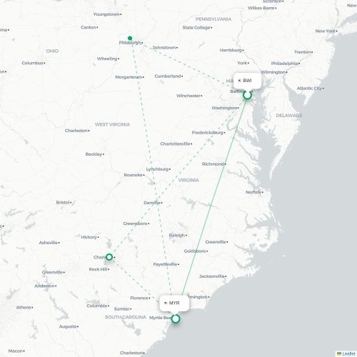 Mapa lotu bezpośredniego Baltimore – Myrtle Beach