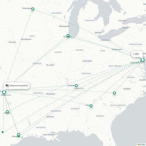 Mapa de vuelo directo Baltimore - Oklahoma City