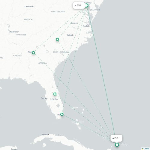 Mapa de vuelo directo Baltimore - Providenciales