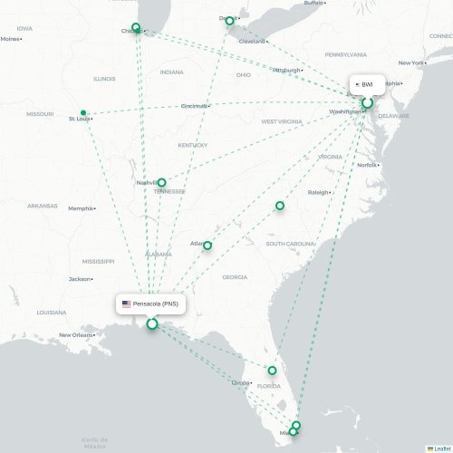 Mapa de vuelo directo Baltimore - Pensacola