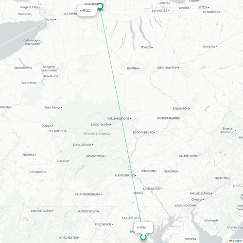 Mapa lotu bezpośredniego Baltimore – Rochester
