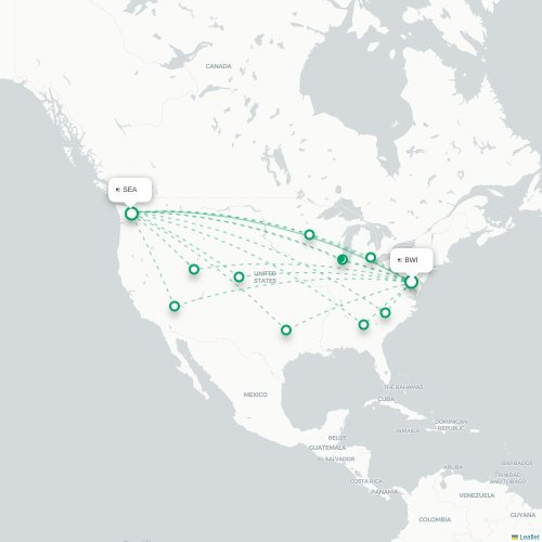 Mapa de vuelo directo Baltimore - Seattle