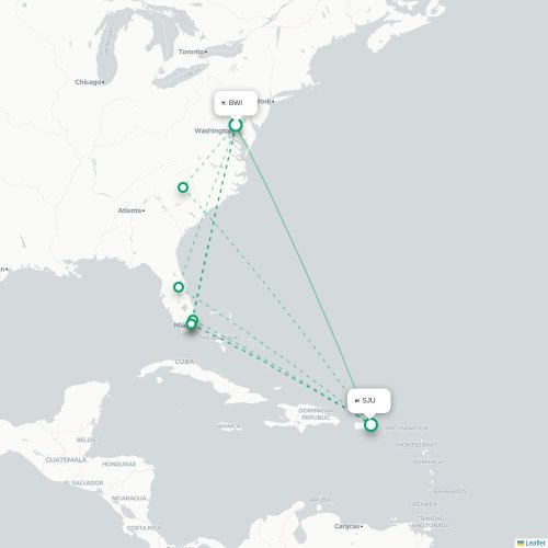 Baltimore - San Juan direct flight map
