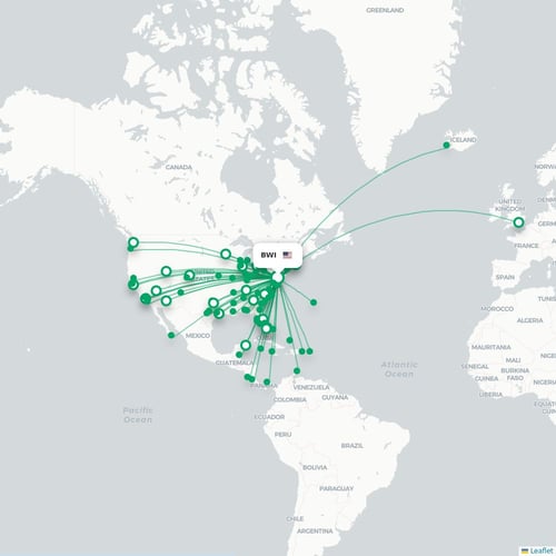 BWI routes and destination map