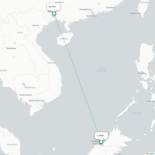 Mapa lotu bezpośredniego Bandar Seri Begawan – Nanning