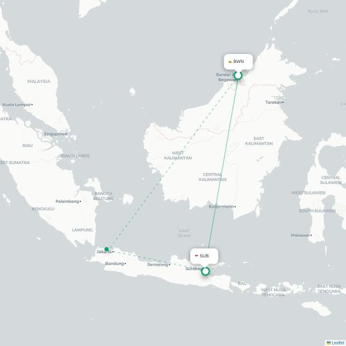 Mapa lotu bezpośredniego Bandar Seri Begawan – Surabaja