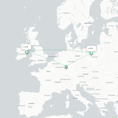 Mapa de vuelo directo Bydgoszcz - Dublín