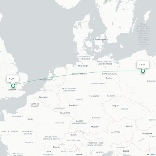 Mapa de vuelo directo Bydgoszcz - Londres