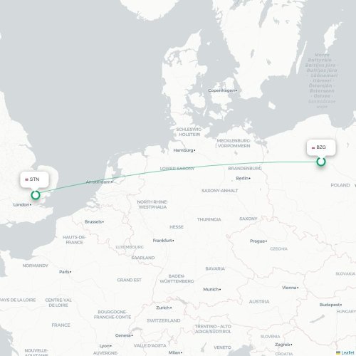 Mapa de vuelo directo Bydgoszcz - Londres