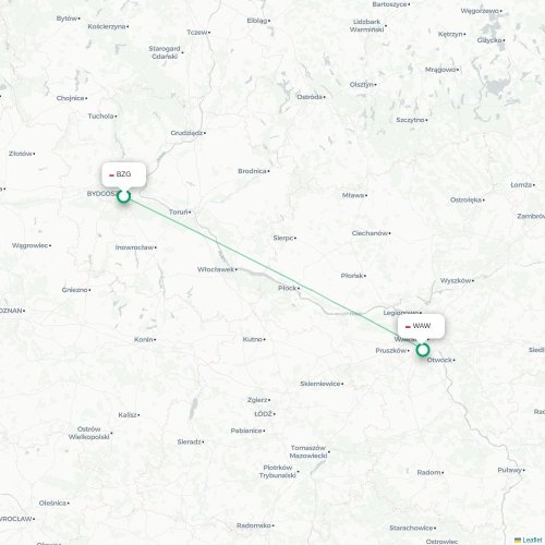 Mapa de vuelo directo Bydgoszcz - Varsovia