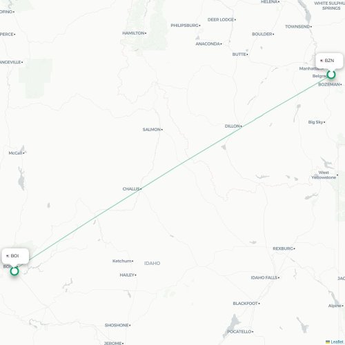 Mapa de vuelo directo Bozeman - Boise