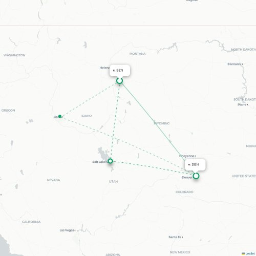 Bozeman - Denver kort over direkte fly