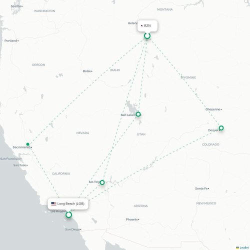 Mapa de vuelo directo Bozeman - Long Beach