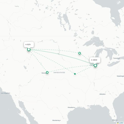 Bozeman - Chicago kort over direkte fly