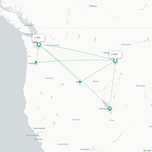 Bozeman - Seattle kort over direkte fly