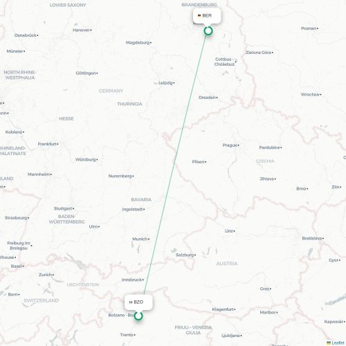Bozen - Berlijn kaart van rechtstreekse vlucht