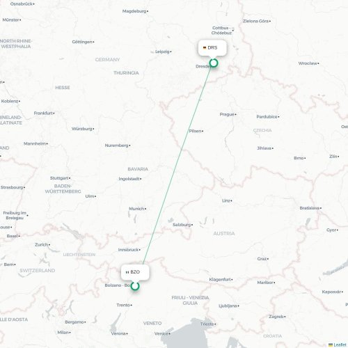 Bozen - Dresden kaart van rechtstreekse vlucht