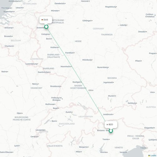 Bozen - Düsseldorf kaart van rechtstreekse vlucht