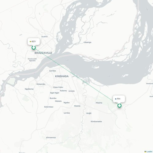 Mapa lotu bezpośredniego Brazzaville – Kinszasa