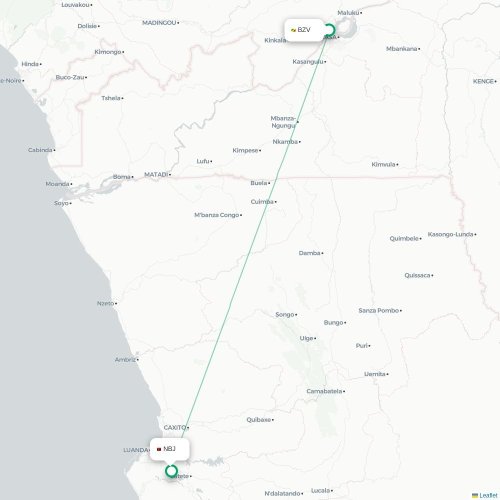 Brazzaville - Luanda kaart van rechtstreekse vlucht