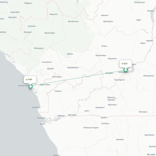 Mapa lotu bezpośredniego Brazzaville – Pointe-Noire