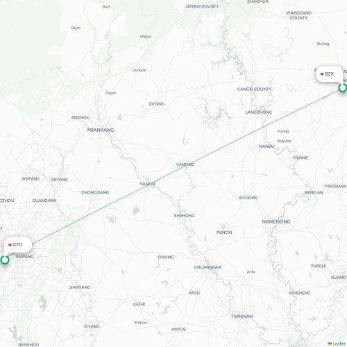 Mapa lotu bezpośredniego Bazhong – Chengdu