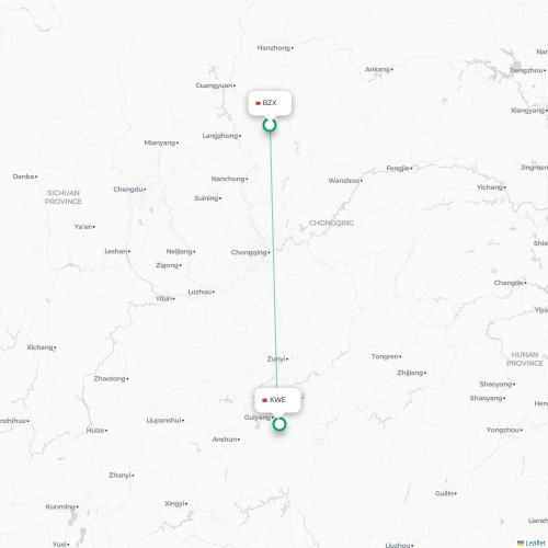 Mapa lotu bezpośredniego Bazhong – Guiyang