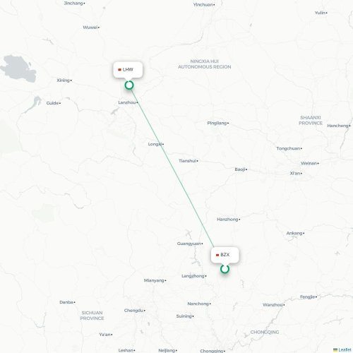 Mapa lotu bezpośredniego Bazhong – Lanzhou