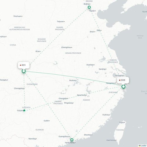 Mapa lotu bezpośredniego Bazhong – Ningbo