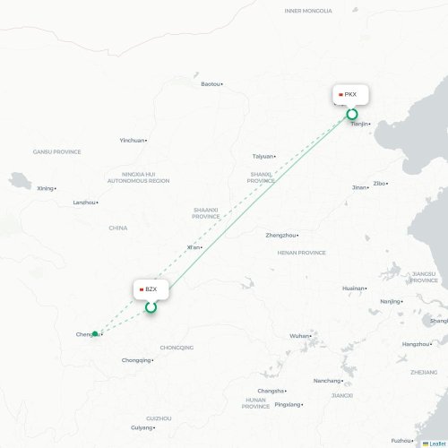 Mapa lotu bezpośredniego Bazhong – Pekin