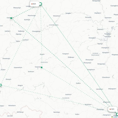 Mapa lotu bezpośredniego Bazhong – Shenzhen