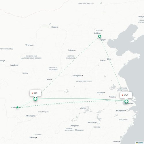 Mapa lotu bezpośredniego Bazhong – Wuxi