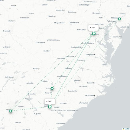 Mapa de vuelo directo Columbia - Washington D. C.