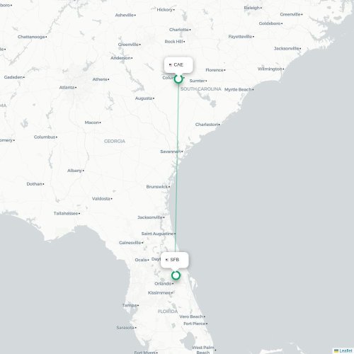 Mapa de vuelo directo Columbia - Orlando