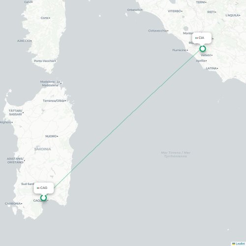Mapa lotu bezpośredniego Cagliari – Rzym