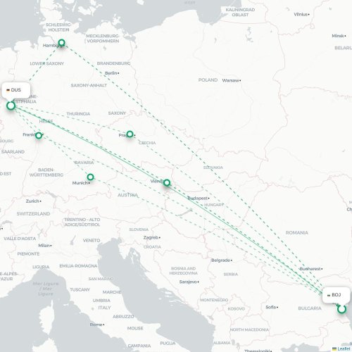 Cagliari - Düsseldorf kaart van rechtstreekse vlucht
