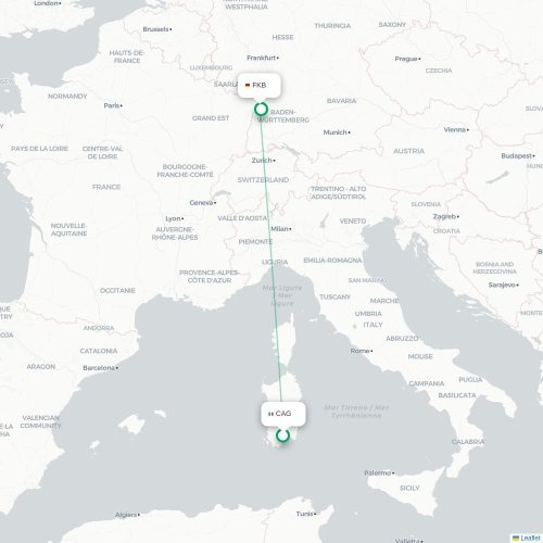 Cagliari - Karlsruhe kaart van rechtstreekse vlucht