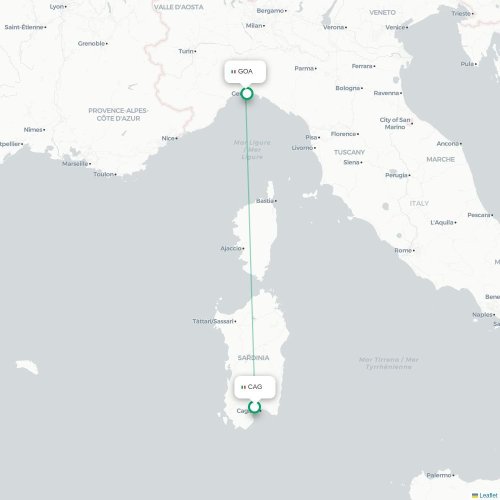 Mapa lotu bezpośredniego Cagliari – Genua