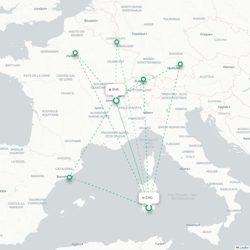 Cagliari - Geneve karta över direktflyg