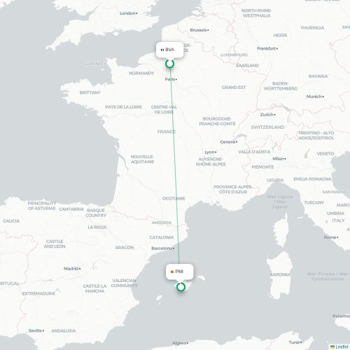 Mapa de vuelo directo Cagliari - Palma
