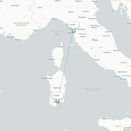 Mapa lotu bezpośredniego Cagliari – Piza