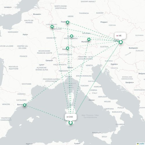 Cagliari - Wien karta över direktflyg