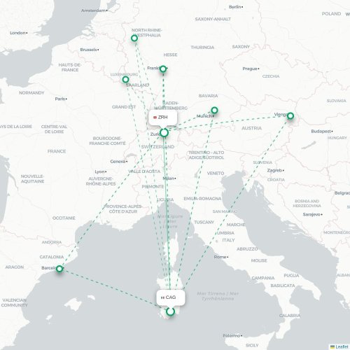 Cagliari - Zurich karta över direktflyg