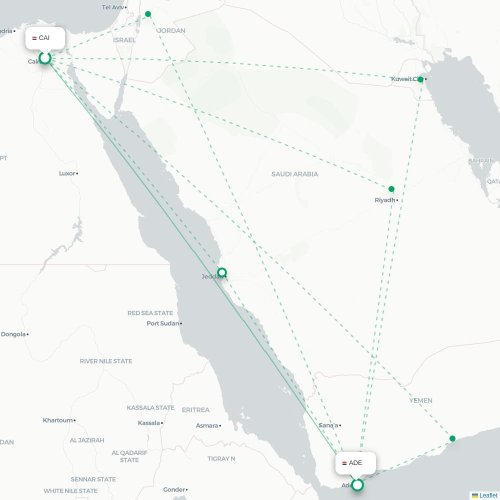 Kairo - Aden karta över direktflyg