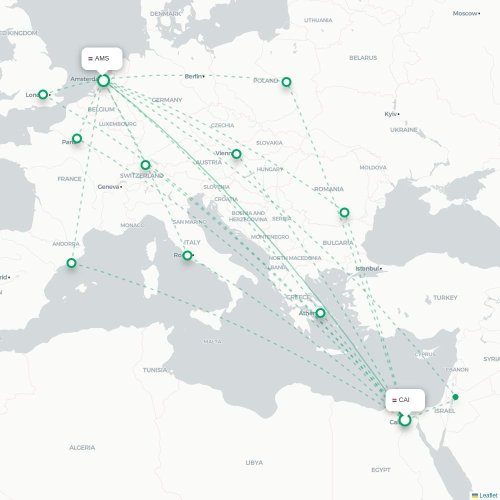 Mapa lotu bezpośredniego Kair – Amsterdam