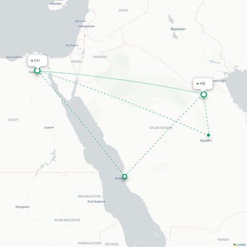 Cairo - Qaisumah kaart van rechtstreekse vlucht