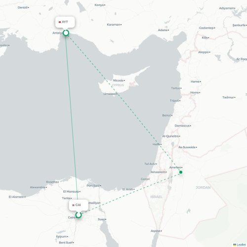 Mapa de vuelo directo El Cairo - Antalya