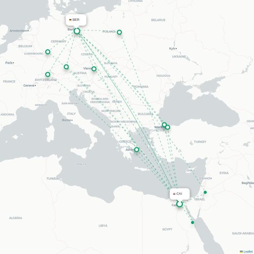 Mapa de vuelo directo El Cairo - Berlín